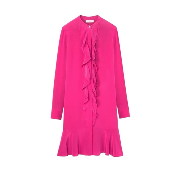 Tory Burch - Jane Ruffle Silk Fuchsia Long Sleeve Dress Sz 4 - Picture 3 of 11